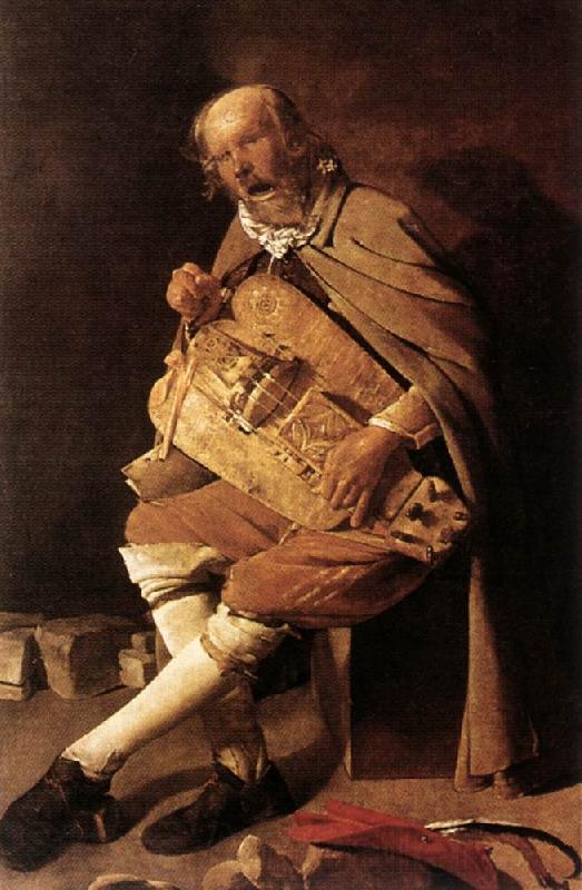 LA TOUR, Georges de The Hurdy-gurdy Player Norge oil painting art